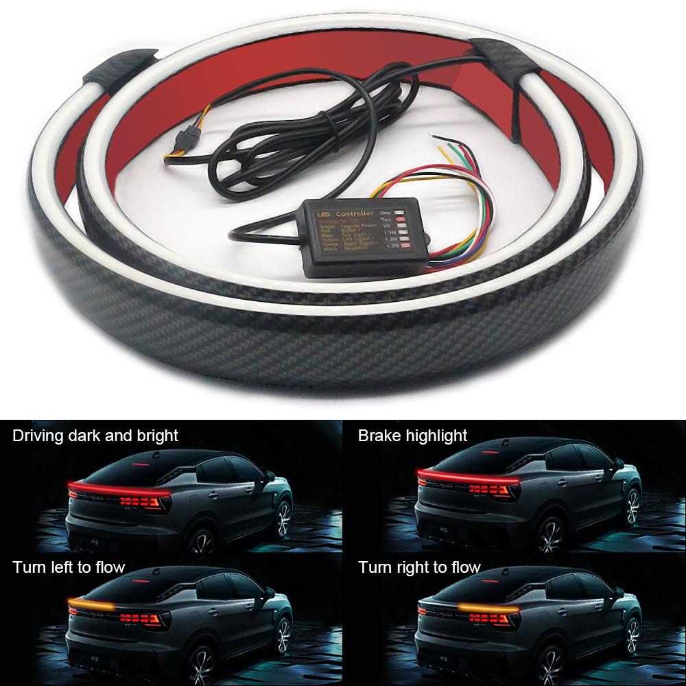 Dynamic White Yellow Carbon Fiber LED Spoiler Light Car Trunk Spoiler Roof Lip Kit Car Rear Spoiler Light Strip 12V 120CM