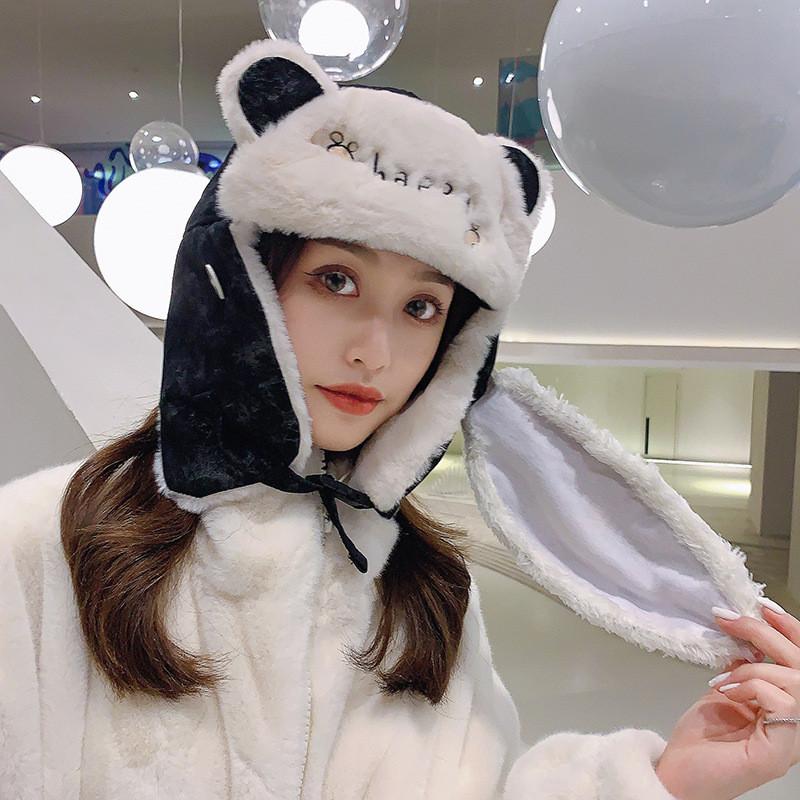 Happy Letter Cat Paw Pattern Ear Protectors Plush Cap Outdoor Warmth Thickened