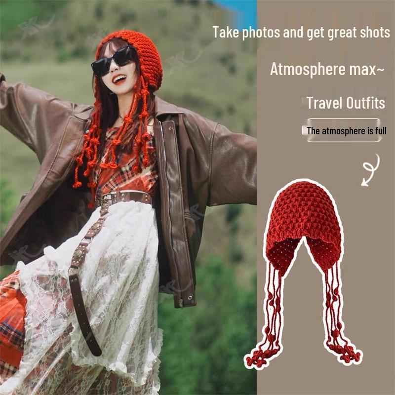 Kawanishi Women's Handmade Wool Beanie with Tassel and Ear Protection