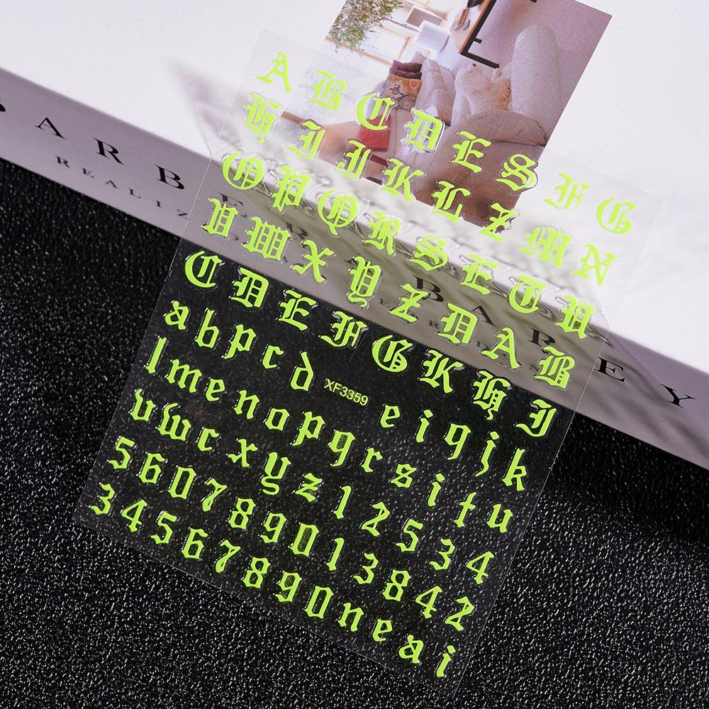 3D Adhesive-Backed Letter Manicure Decorative Sticker Fluorescent Yellow-Green Self-Adhesive Plastic Self-Adhesive Nail Sticker Nude
