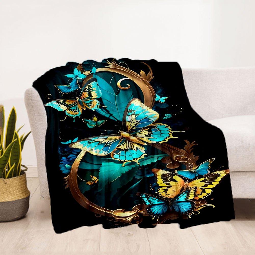 "Golden Butterfly Frame Wall Art Decor"Blanket Flannel Throw Blanket for Sofa, Bed, Travel, Camping, Office