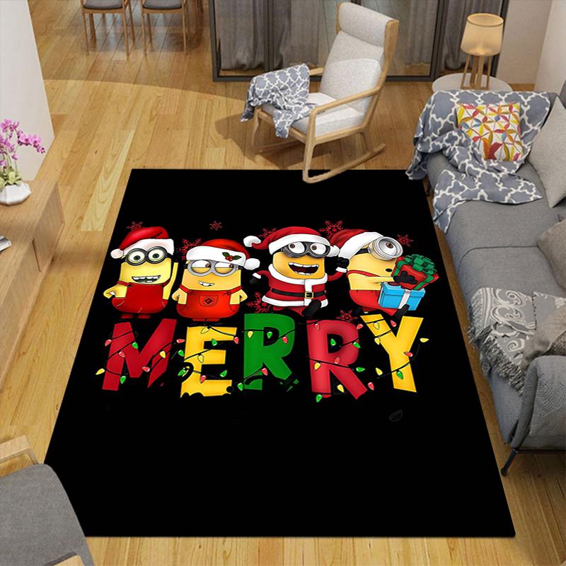 1Pc Christmas Minions Celebration Rug Office Carpet Indoor Outdoor Doormat Nonslip Soft And Comfortable Living Room Christmas Halloween Gift D91858