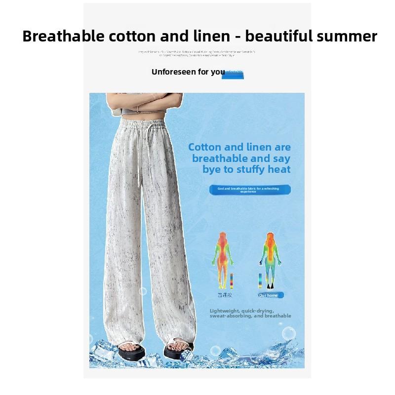 2026 High-Waisted Cotton-Linen Wide-Leg Skirt-Pants for Women, Lightweight Summer Loose-Fit Cropped Pants, Simple Casual Ice-Silk Trousers