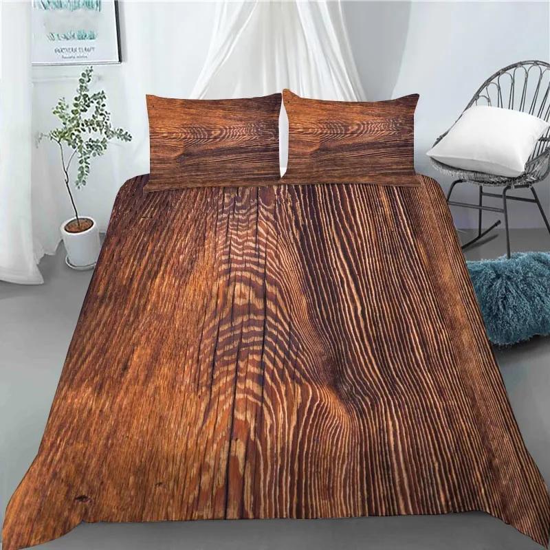 3D Modern Retro Wood Duvet Cover Lovely Pattern Polyester Quilt Cover Pillowcases For Kids Adults Bedroom Decor King Queen Size