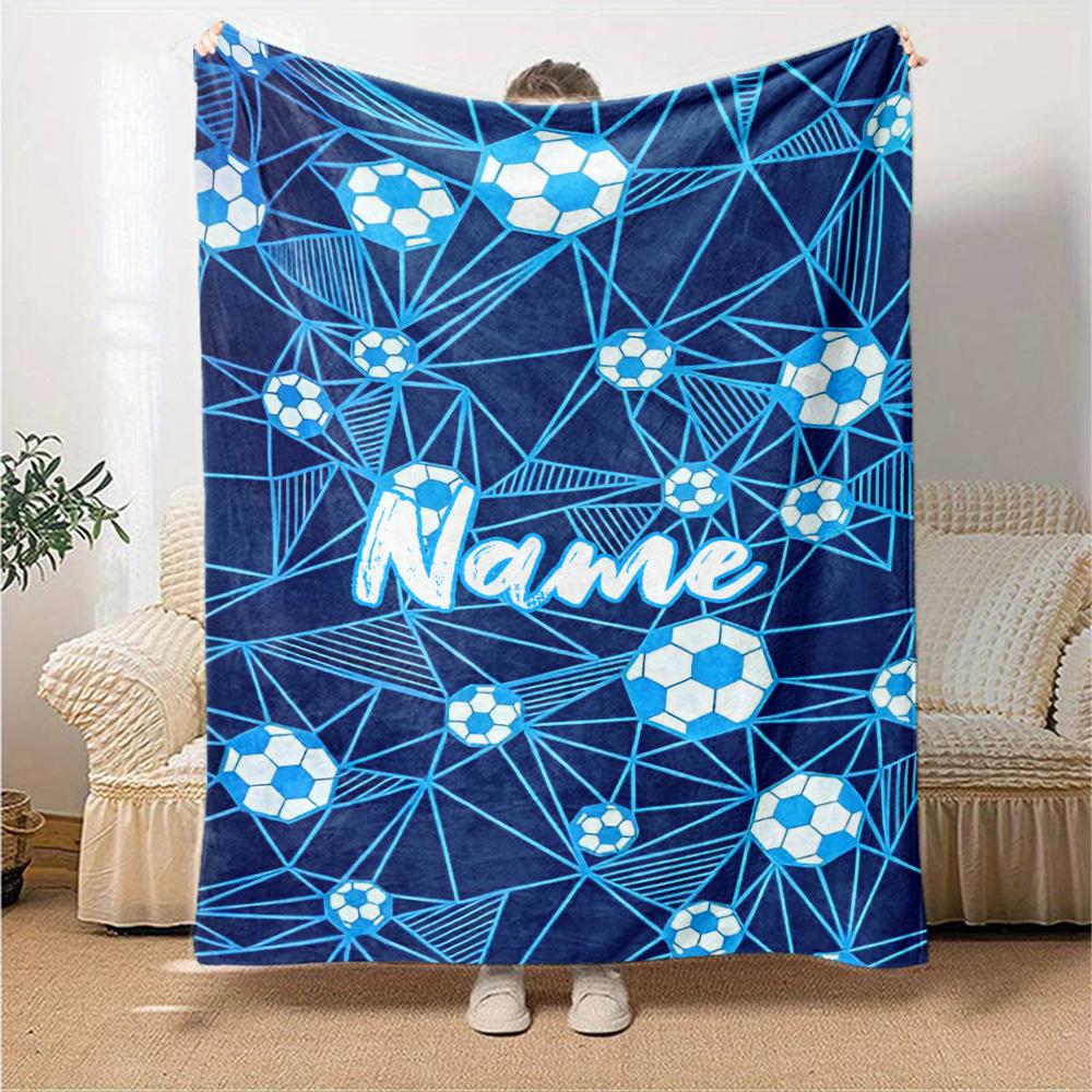 Custom Name Soccer Theme Printed Blanket - Perfect for Couch, Bed, Travel & Outdoor Use | Machine Washable, Cozy & Durable.
