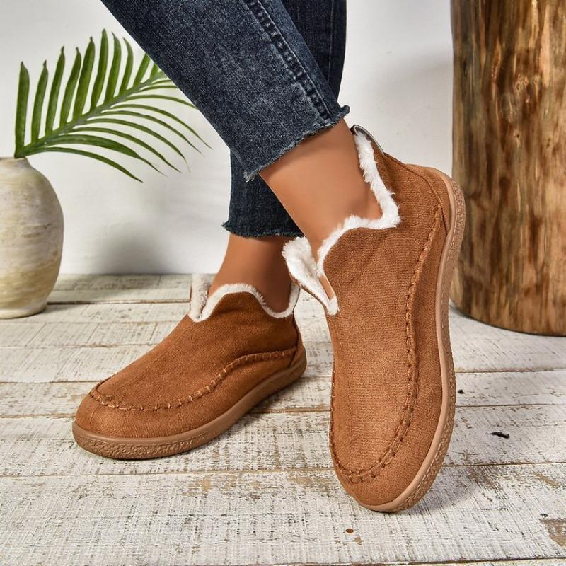 Women's Plus Size Slip on Ankle Snow Boots Fleece Lined Thickened Warm Cotton Boots