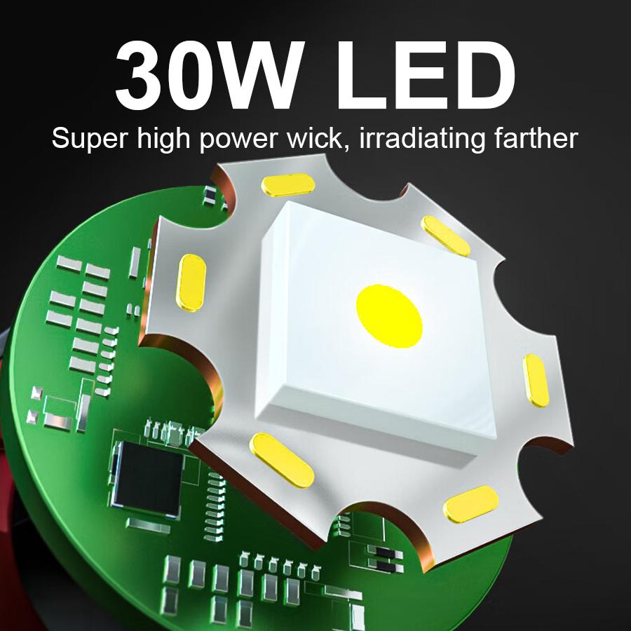 High Power Rechargeable LED Flashlight 90000LM Super Bright 30W LED Torch Light With COB Lights Built-in Battery Camping Lamp