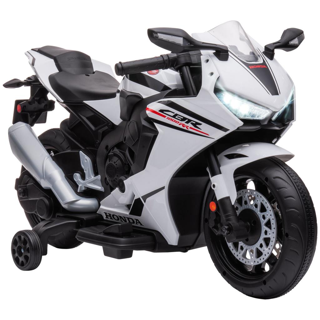 Electric Motorcycle for Children, Honda, 6 V, 3 km/h, Music, Lights, 2 Training Wheels, White