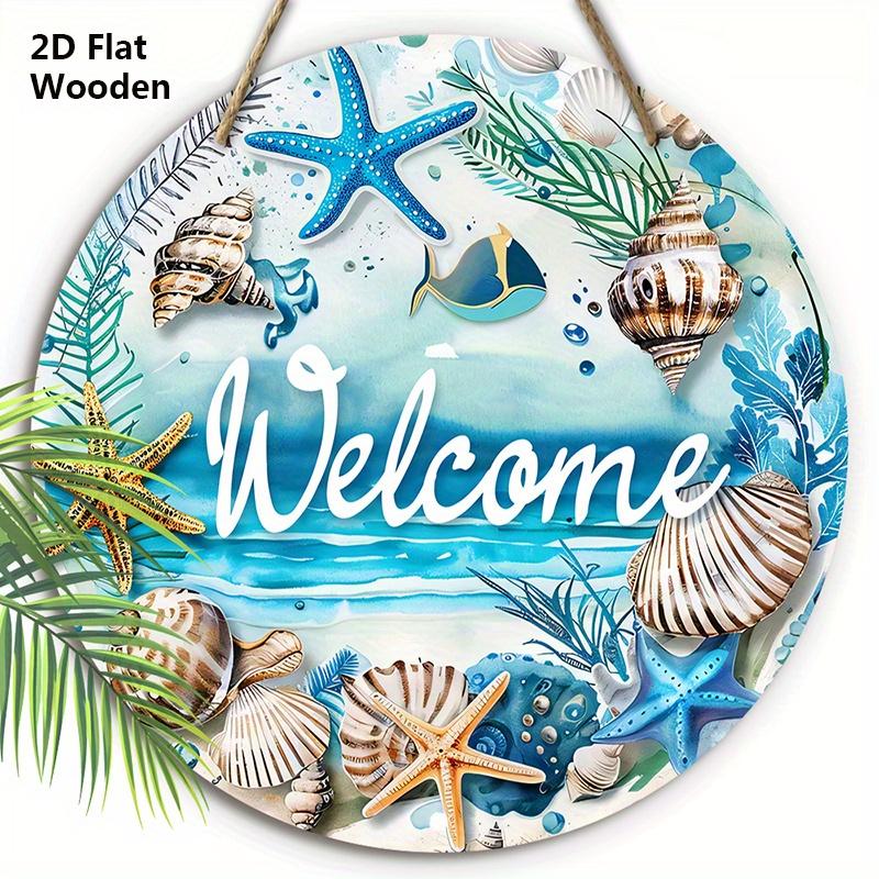 

Летняя деревянная приветственная табличка в морской пляжной тематике - Деревенская летняя декоративная табличка и статуэтки - Идеальное домашнее подвесное украшение 20cm/7.87in синий