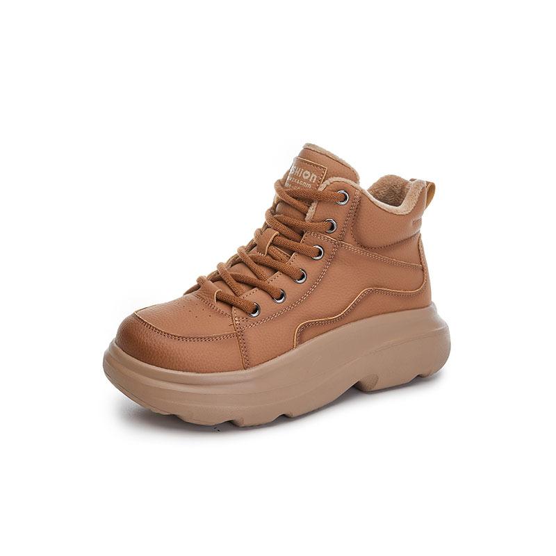 Leather snow boots for women 2025 winter new thick-soled retro warm women's boots casual versatile boots for women