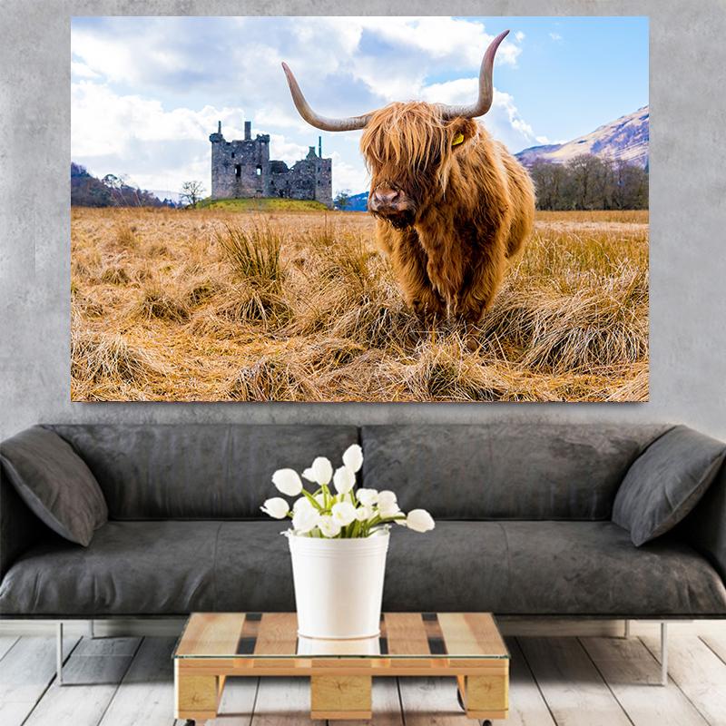Amazing Portrait of Scottish Highland Cow Wall Pictures Canvas Painting Animal Posters Prints Living Room Home Decor
