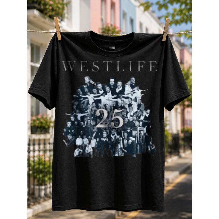 Lässiges Herren-T-Shirt Westlife 25-jähriges Jubiläum Collage Design Sommer- und Frühjahrskleidung Perfektes Geschenk für Musikfans und Band-Anhänger L schwarz