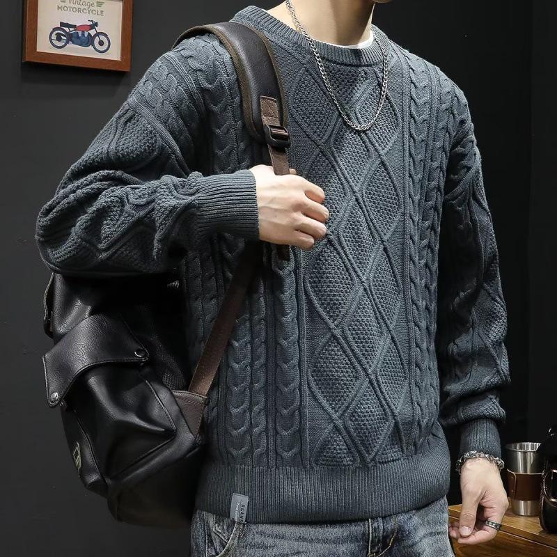 Men's Loose Knit Round-Neck Sweater - Trendy Korean Style for Autumn/Winter