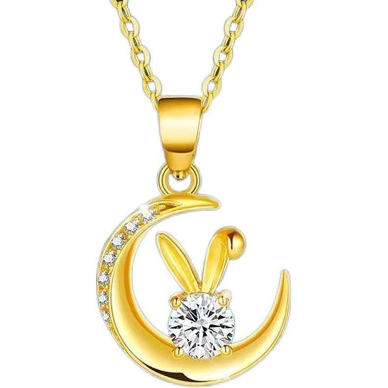 

Elegant Moon Rabbit Gold Watch & Necklace Set with O-Shaped Chain - Women s High-End Clavicle Jewelry