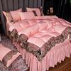 European Style Bed Skirt Four-piece Suit Non-slip Lace Bedspread Thicken Sanding Lace Quilt Cover Pillowcase Bed Linings