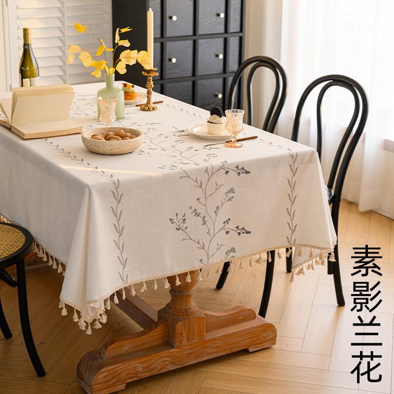 Embroidered Nordic Imitation Cotton And Linen Tablecloth Light Luxury High-End Coffee Table Tablecloth Rectangular Cover