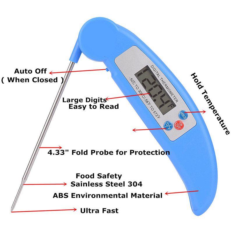 Premium Digital Instant Read Thermometer With Folding Probe For Bbq And Kitchen Cooking