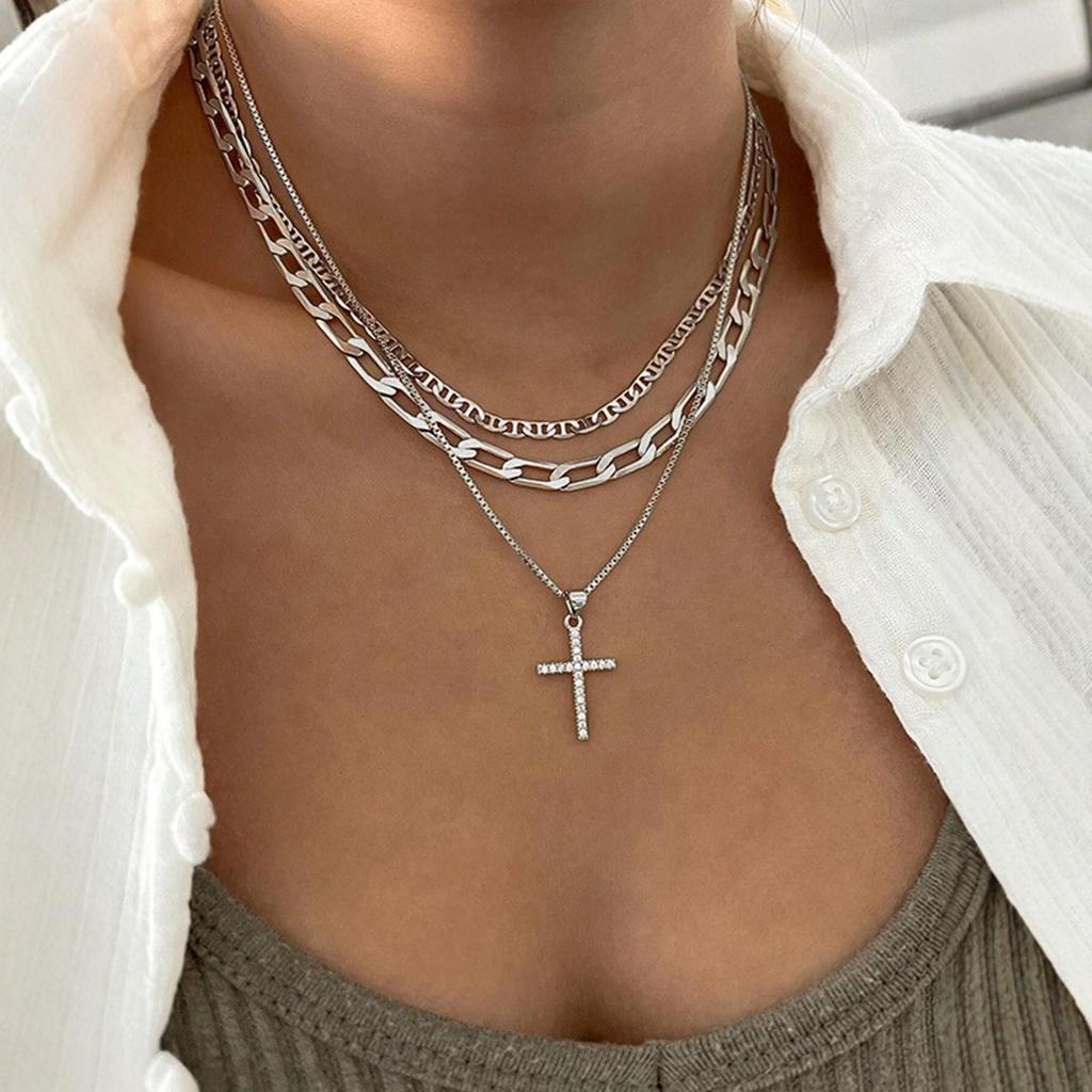 Personalized Cross Heart Pendant Multi-layer Necklace