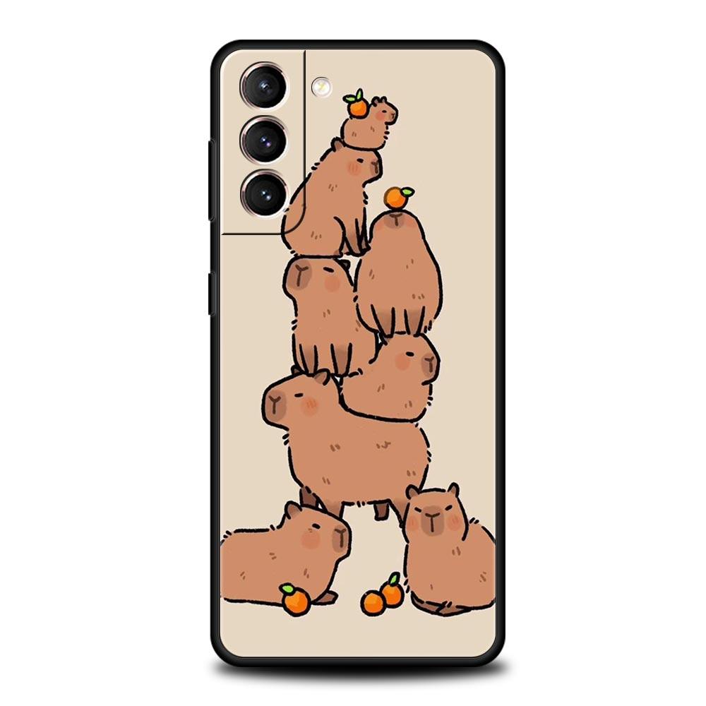 Cartoon Capybara Phone Case For Samsung Galaxy S26 Ultra S25 Plus S24 FE S23 S22 5G S21 S20 Cover Black Soft