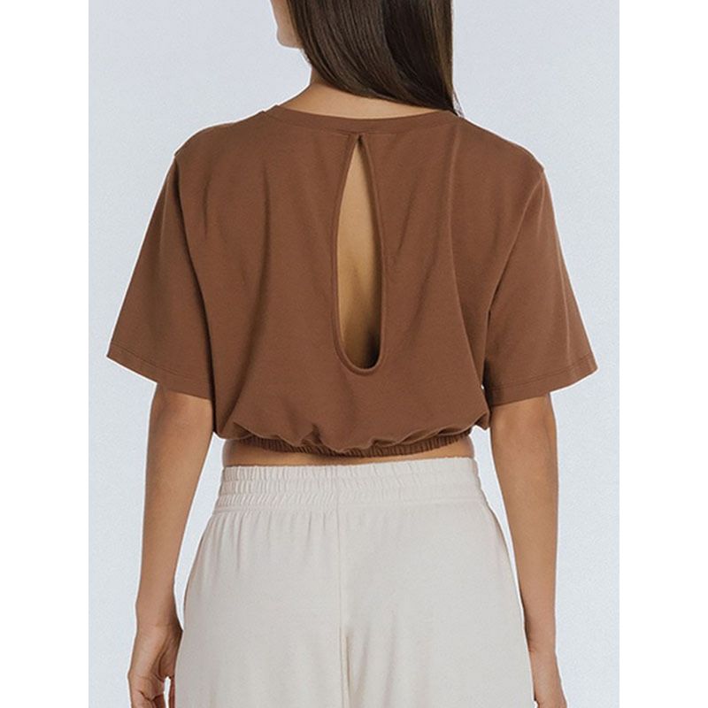 

Short sleeve Waist-Tied Outdoor Running Sports Yoga Clothes Women Leisure Fitness Top Short Backless T-shirt Quick-Drying Cover up Black XL