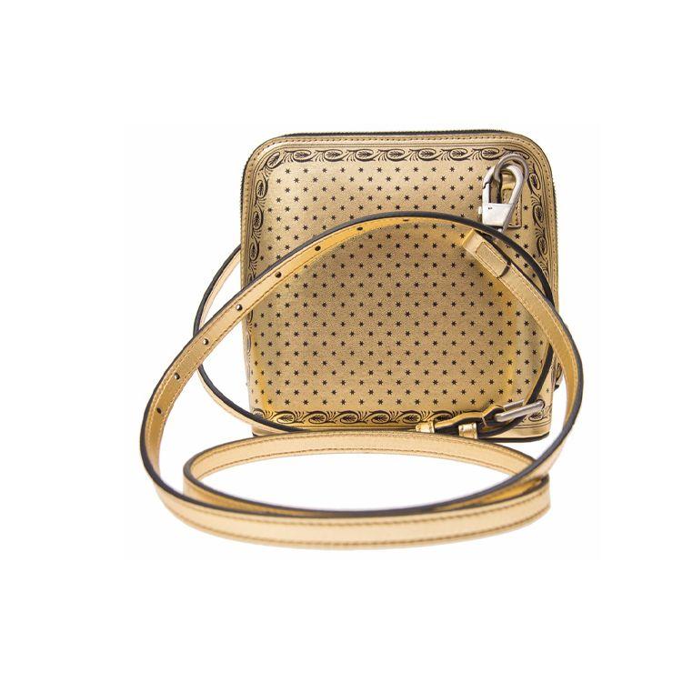 Gucci Guccy Star Print Zipper Leather Shell Bag Unisex Handbags Gold 511189-K2YPN-8275