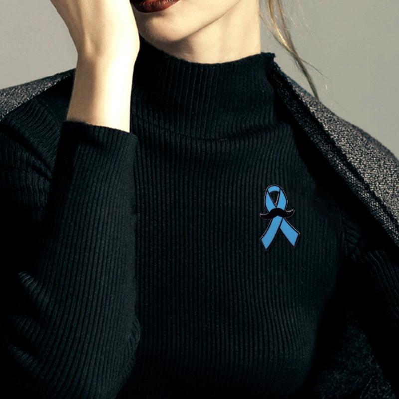 Beard with Blue Ribbon Focuses On Men's Health Enamel Pin Cartoon Brooch Lapel Badges Jewelry Gift Clothing Accessories