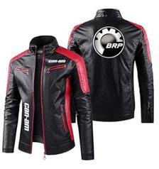 European size men's PU high-end leather jacket printed fleece warm European and American car logo Guz motorcycle jacket