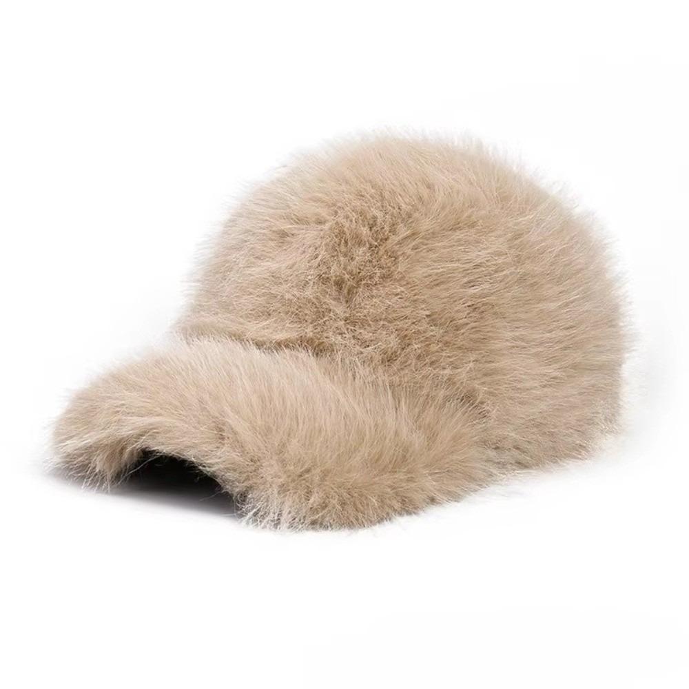Versatile Solid Color Baseball Hat Warm Thickened Winter Baseball Hat Fluffy Windproof Fur Hat Unisex хаки