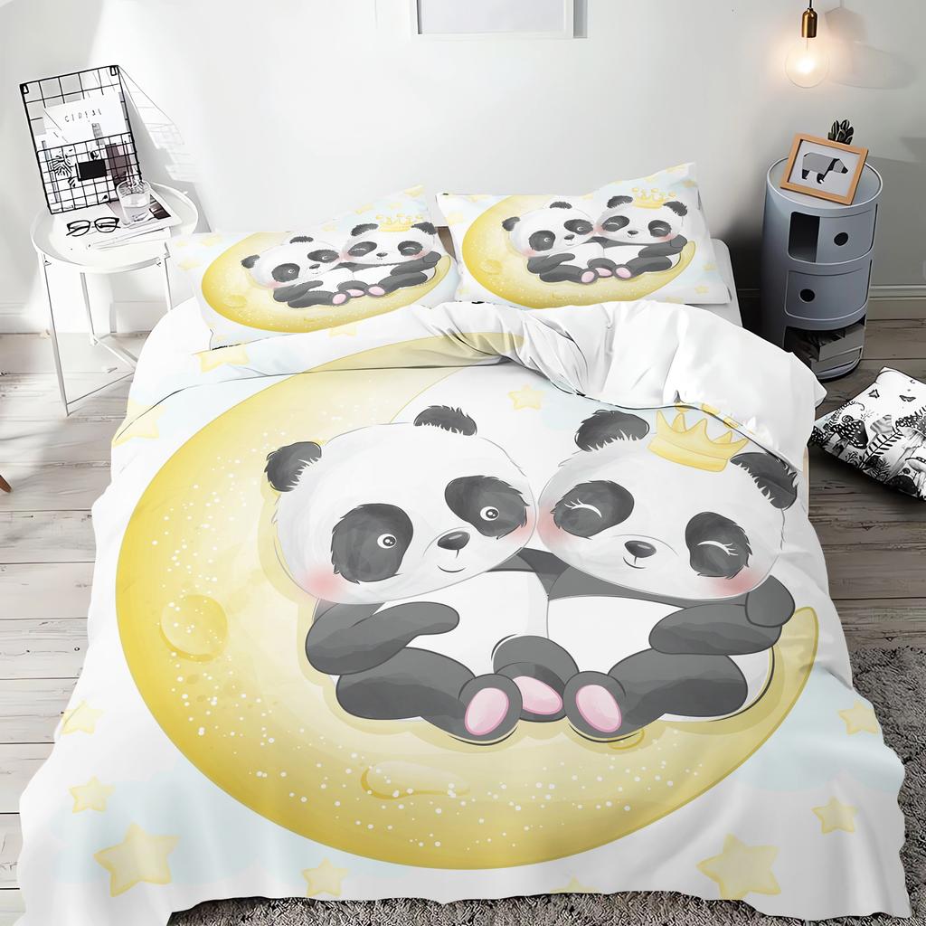 Cartoon Panda Anime Cute Duvet Cover Home Pillowcase Set Adult Bedroom Children Comforter Bedding
