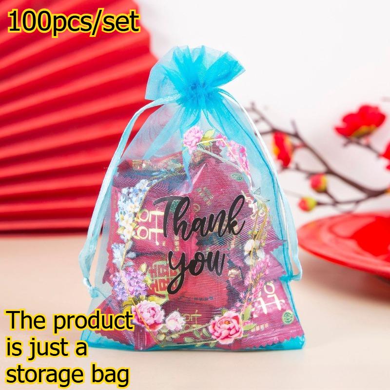 100pcs/set Party Gift Mesh Bag Jewelry Storage Packaging Bag Candy Party Drawstring Pouch Decorative Gift Bag for Events