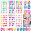 DHANABAPA Children Nails Press On Pre-glue Full Cover Fake Artificial False Nail Tips Colored Heart Doughnut Cloud Unicorn Short False Nail Kits G