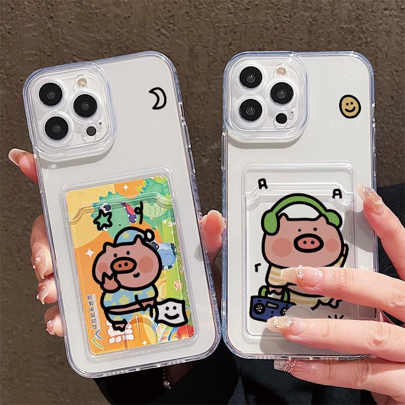 Card Slot Holder Silicone Wallet Pocket Case For  iPhone 17 Air 16 14 13 Samsung S23 S24 S25 Plus Redmi Note 14 13 12 11 10 Cover Clear Phone Bumper