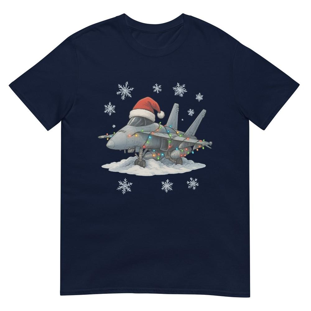 Christmas Lights Wrapped On F18 Hornet Military Aircraft TShirt S