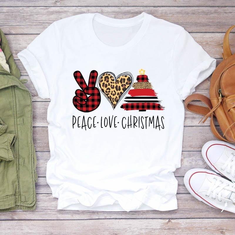 Casual Leopard Merry Christmas Tree Graphics Women T-Shirt 90S Kids Summer Shirts Loose White Female Tops Cute Children Clothes