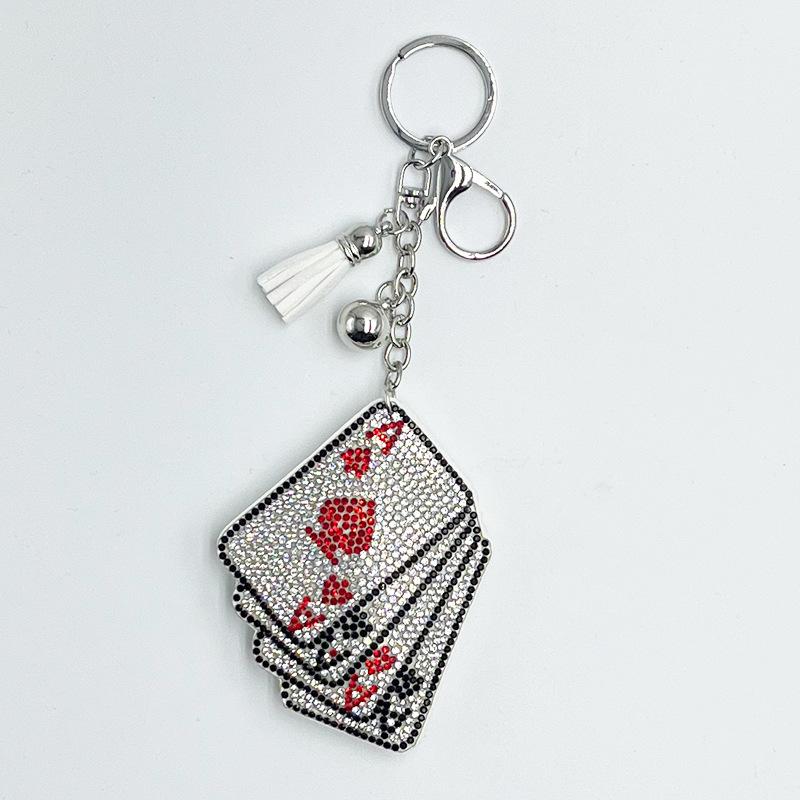 Rhinestone Poker Card Keychain with Diamond Tassel Pendant - Elegant Handbag and Car Accessory