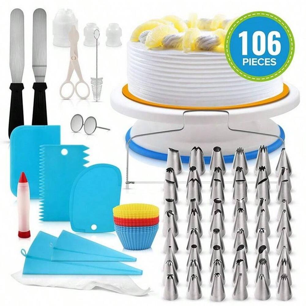 

106PCS Piping Nozzle Tip Cake Decorating Tips, Stainless Steel Cake Icing Nozzles Piping Tips Cake Piping Nozzles Tips Kit