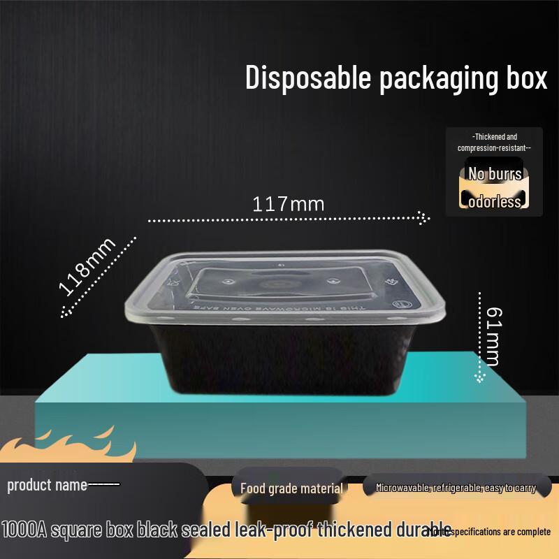 

1000ml Disposable Rectangular Food Container - Black Base, Clear Lid 1000ml