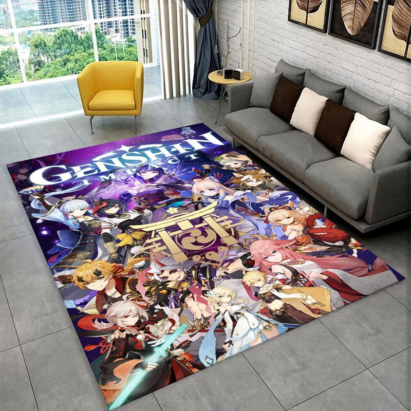 New Genshin Impact Cartoon Game Carpet Rug for Bedroom Living Room Sofa Playroom Doormat Home Decor,Kid Area Rug Non-slip Gift
