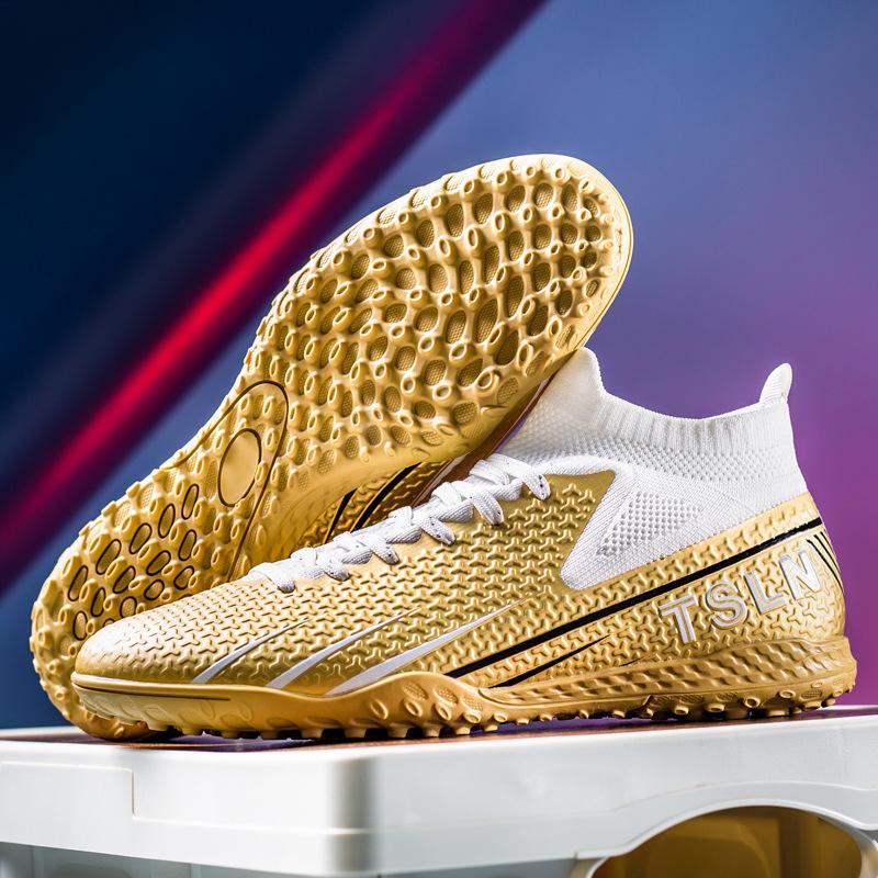 High Top 2025 Fly-woven Football Shoes Tf Broken Nails Artificial Turf AG Long Nails Men's and Women's Grass Training Shoes
