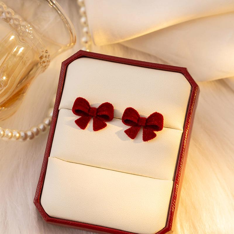 Silbernadel Herbst/Winter Rote Schleife Perle & Rose Kette Ohrringe