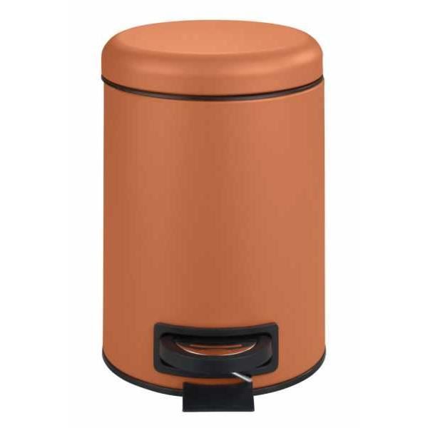 Wenko poubelle à pédale leman, petite poubelle salle de bain, capacité 3l, acier, 17x25x22.5 cm, terracotta mat