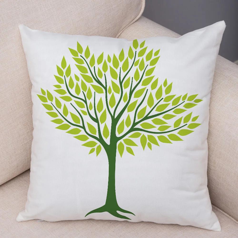 Nordic Style Green Leaf Cushion Cover Decor Cartoon Tree Print Pillow Case for Sofa Home Car 45x45cm Soft Plush Pillowcase