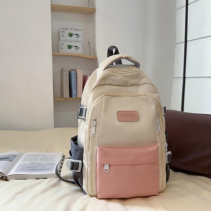 New middle and high school college students contrasting color schoolbags large-capacity backpacks simple small fresh Mori girls backpack women
