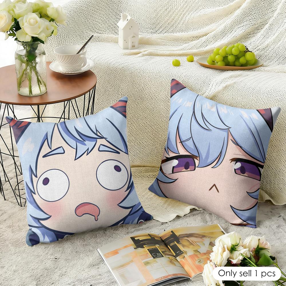 Ganyu Cute Genshin Impact Cushion Cover Natural Linen Organic Fabric DoubleSided Printing Sofa Home Decor Gift Pillow Case