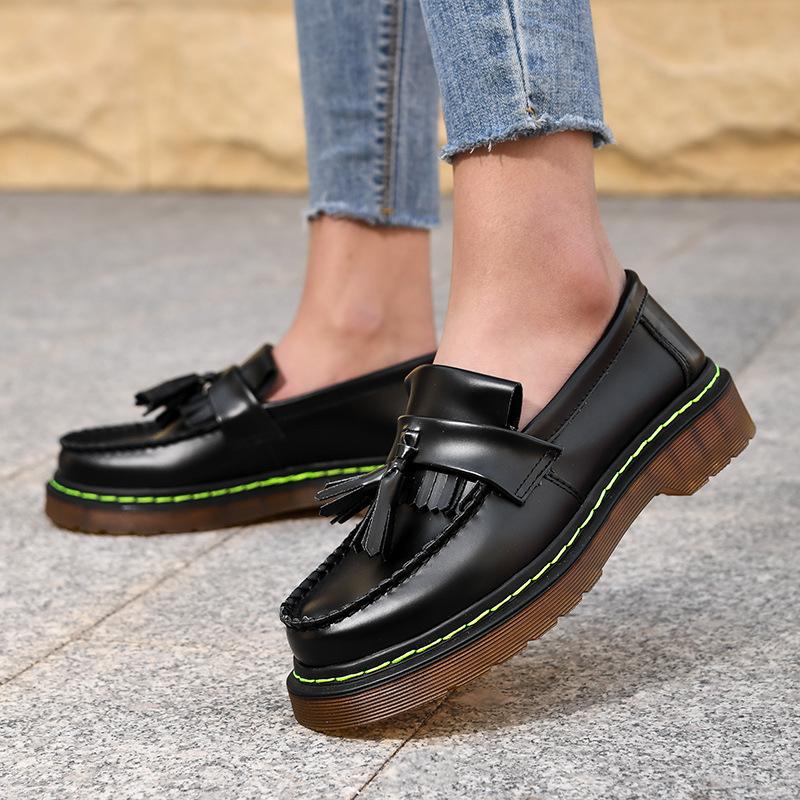 Foreign Trade Patent Leather Fringed Loafers Women's Large Size Martin Boots Women's Explosive Tooling Boots Student Height-increasing Leather Shoes