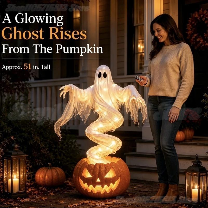 Swirling Ghost Pumpkin Yard Lamp LED Halloween Floor Garden Light Lighted Outdoor Ghost Pumpkin Decor for Halloween