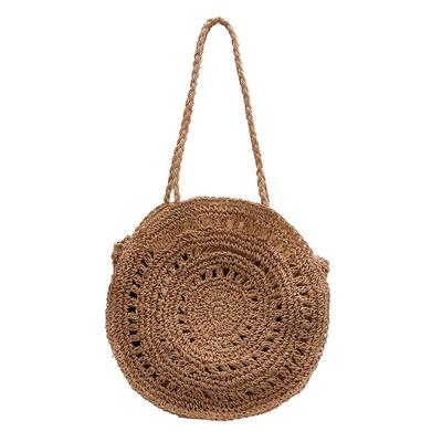 Borse di paglia rotonde estive retrò per le donne Borsa a tracolla in tessuto fatto a mano per il tempo libero Borsa per vacanze al mare
