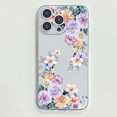 Color Flower Print Clear Shockproof Phone Case For iPhone 16 Pro Max 15 Pro 14 13 12 11 Hard PC Lens Protection Slim Transparent Bumper Cover