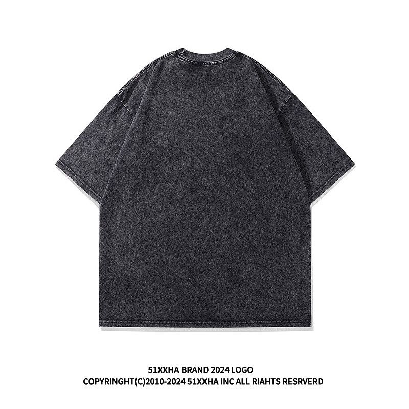 51 Hip Hop Wild Racing American Street Vibe Pure Cotton T-shirt Boys Ins Worn Looking Washed-out 250G Heavy Weight Short Sleeve