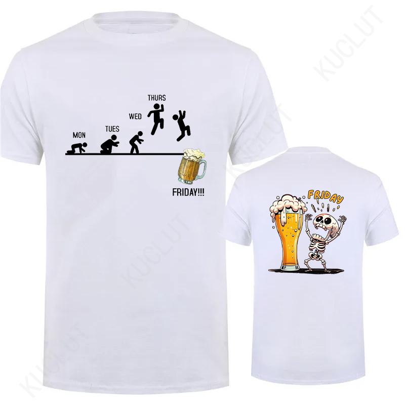 Fashion Skeleton Enjoying FRIDAY Beer Day Tees Back Print Men's T-Shirt Finally Friday for Drink Lover Male Oversized Clothing